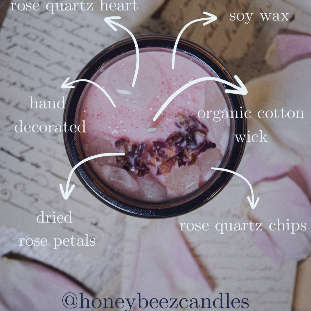 Luxurious Rose Scented Candle with Rose Quartz