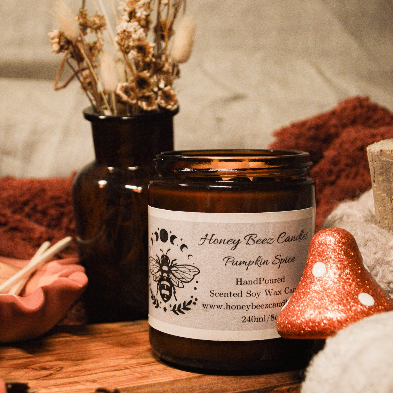 Pumpkin Spice Soy Wax Candle with Red Jasper